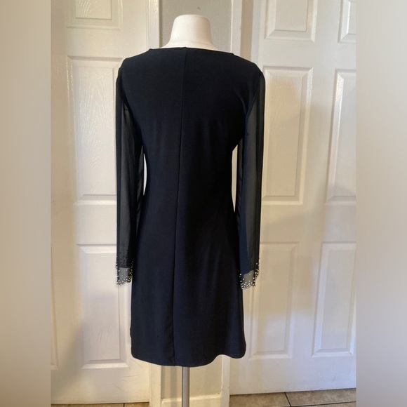 MSK Midi Dress Size M  V Neck Bell Sleeve Pearl Embellished  Drapey Relaxed - Picture 3 of 6